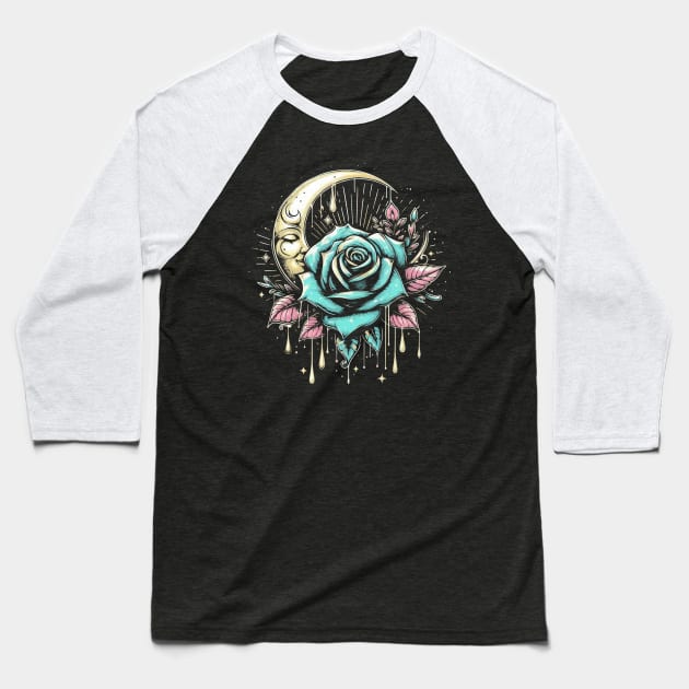 Rose Moon Baseball T-Shirt by DavesTees